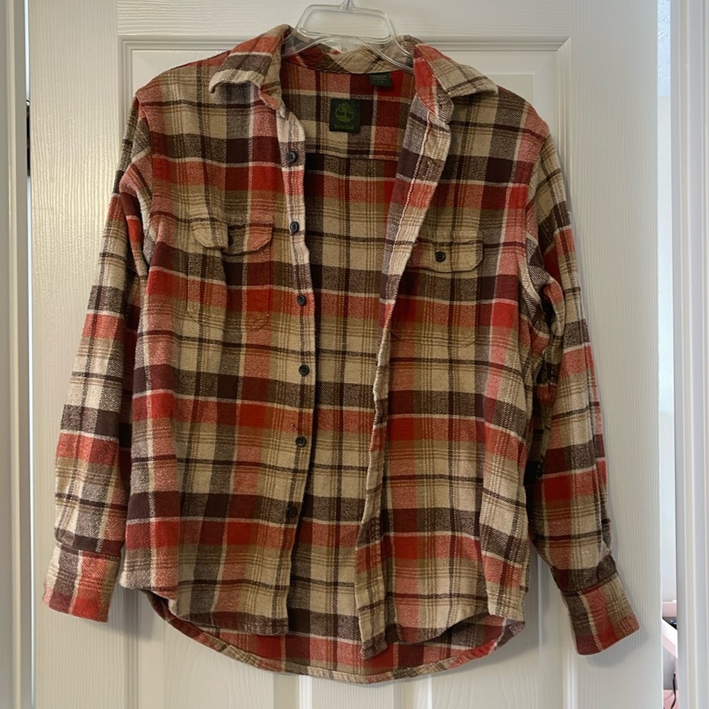 Men’s Timberland Flannel Button up Cotton Orange Brown